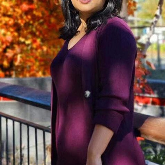 Maroon 2 Piece Set: Knit Midi Pencil Dress and Long Cardigan Button Through - Picture 10 of 15